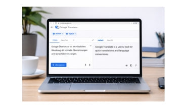 ein Laptop auf dem das Programm Google Übersetzer geöffnet ist