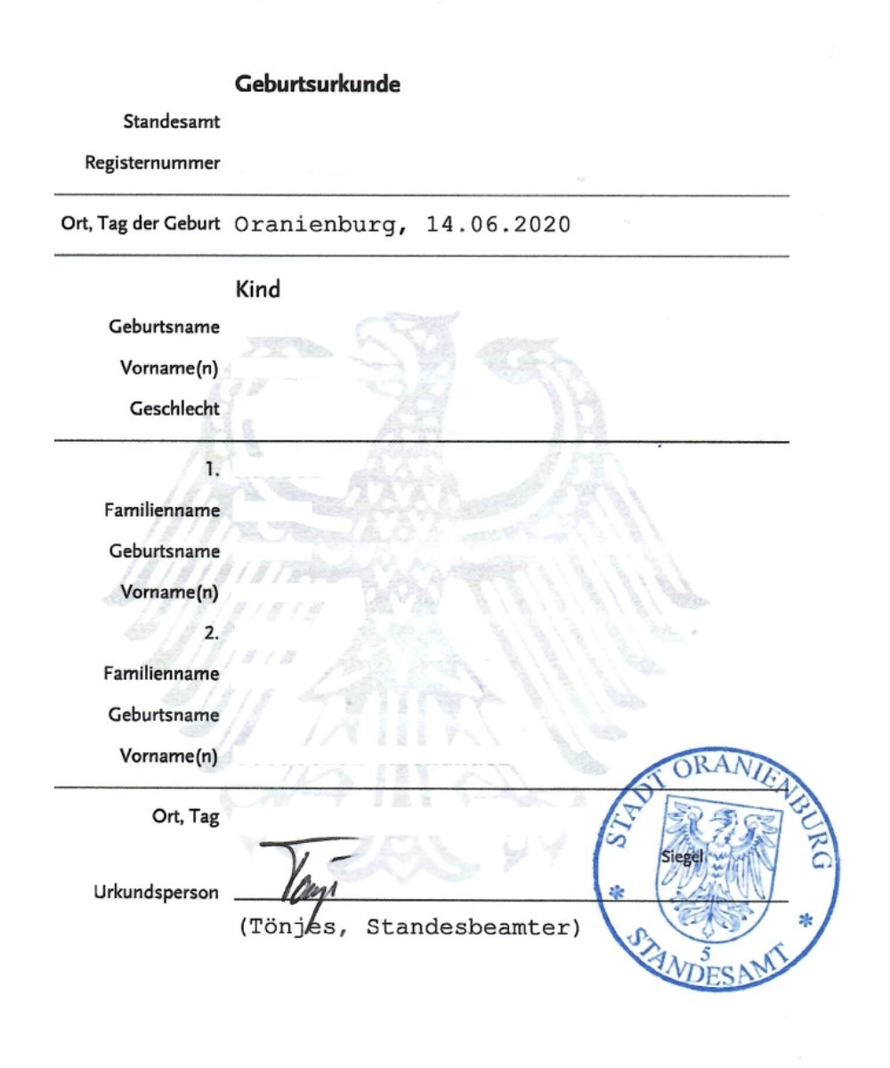 ÜBERSETZUNG GEBURTSURKUNDE